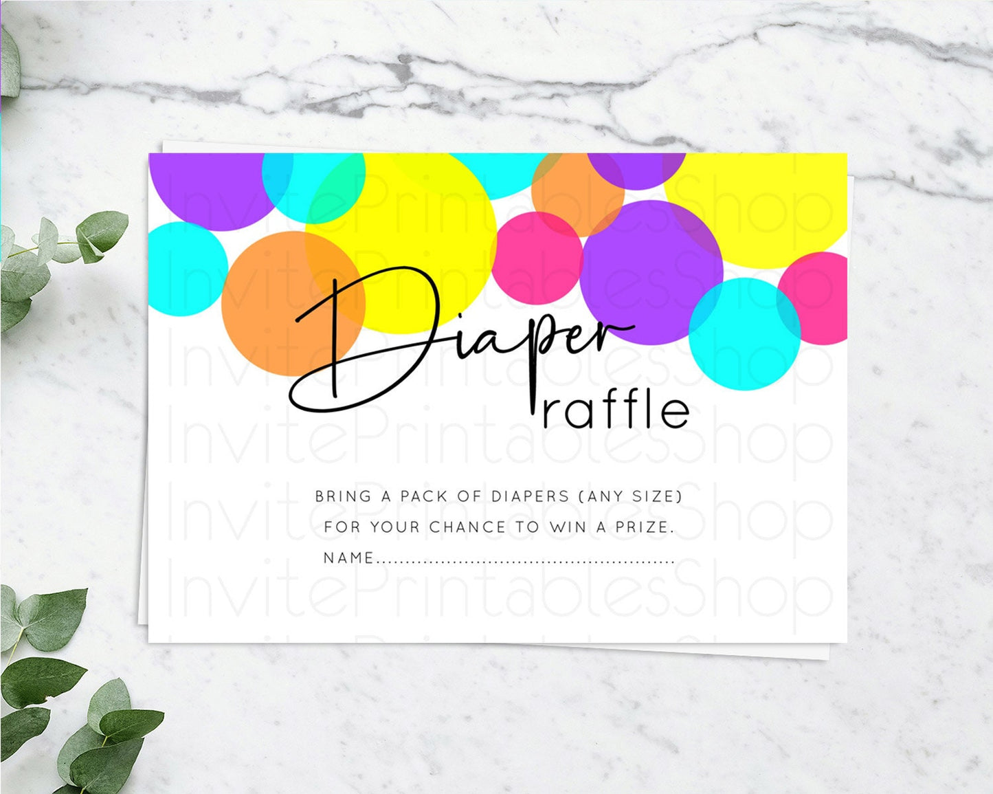 Rainbow Diaper Raffle Card Pastel Sprinkles Diaper Raffle Insert Rainbow Confetti Diaper Ticket Colorful Bubbles Pastel Raffle Game D11022