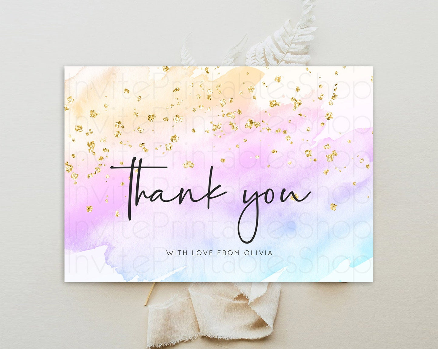 Pastel Thank You Rainbow Thank You Card Colorful Pastel Birthday Thank You Card Confetti Watercolor Pastel Teacher Thank You Cards D10177