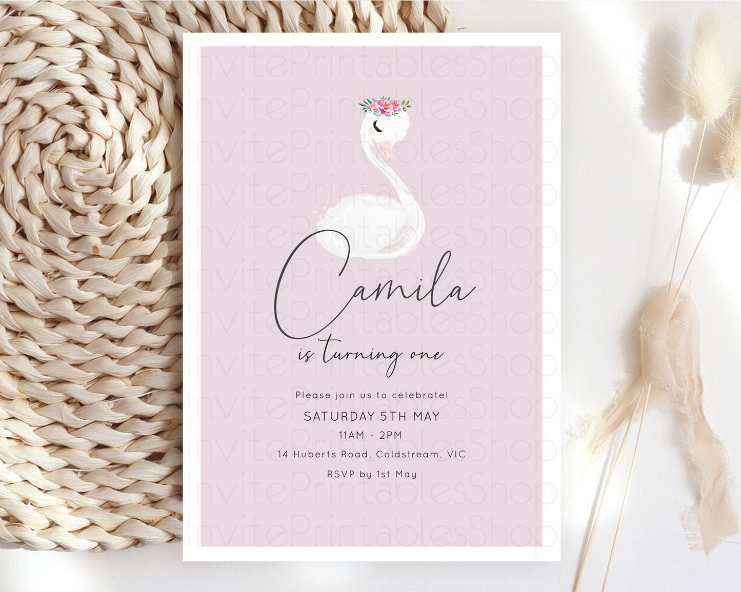 Swan Birthday Invitation Swan Princess Ballet Invitation Enchanted Forest Swan Lake Party Secret Garden Watercolour Pastel Floral D10758