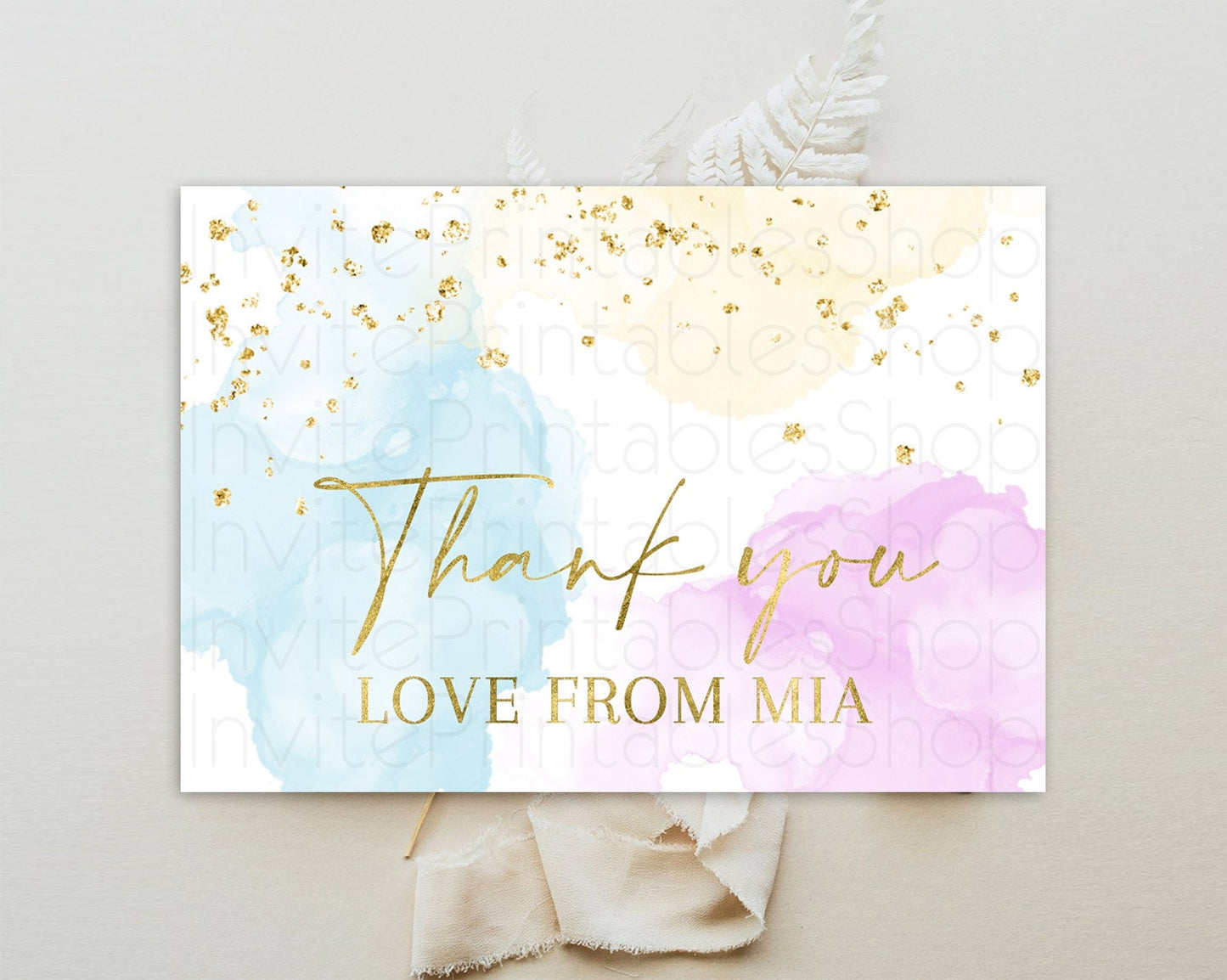 Pastel Thank You Rainbow Thank You Card Colorful Pastel Birthday Thank You Card Confetti Watercolor Pastel Teacher Thank You Cards D10204