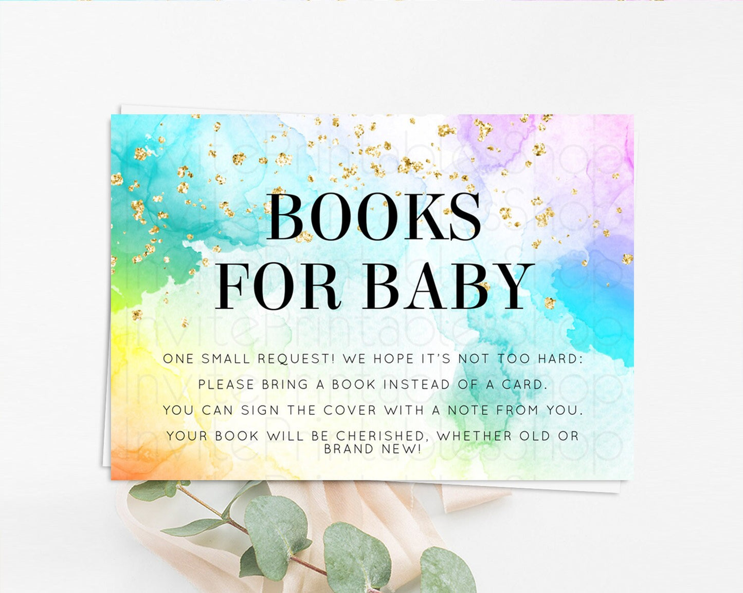 Pastel Books For Baby Card Pastel Rainbow Book Insert Colorful Ombre Watercolor Book Card Confetti Glitter Baby Book Poem Request D10961