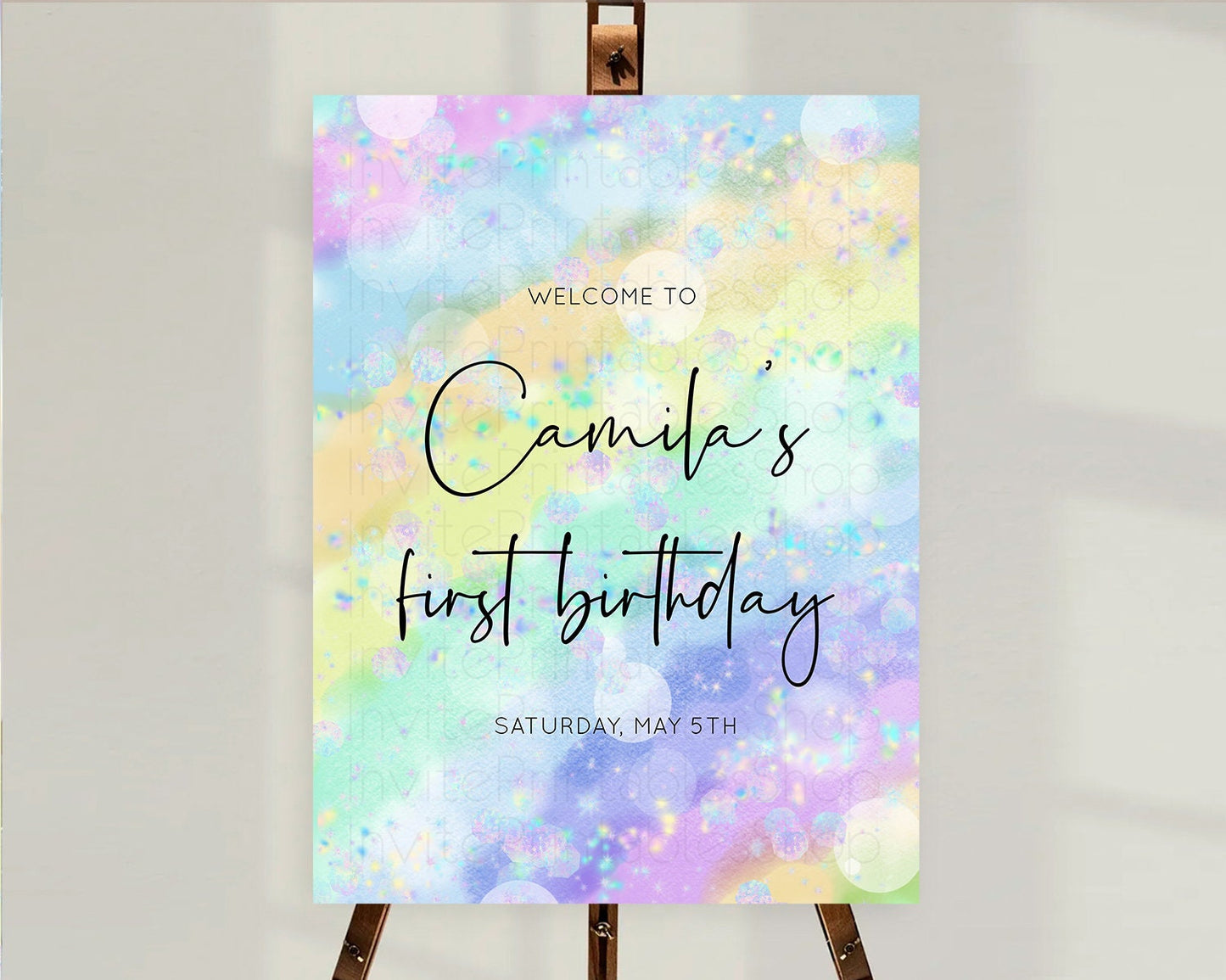 Pastel Welcome Sign Pastel Rainbow Welcome Sign Colorful Rainbow Confetti Watercolor Glitter Pastel First Birthday Welcome Sign D10689