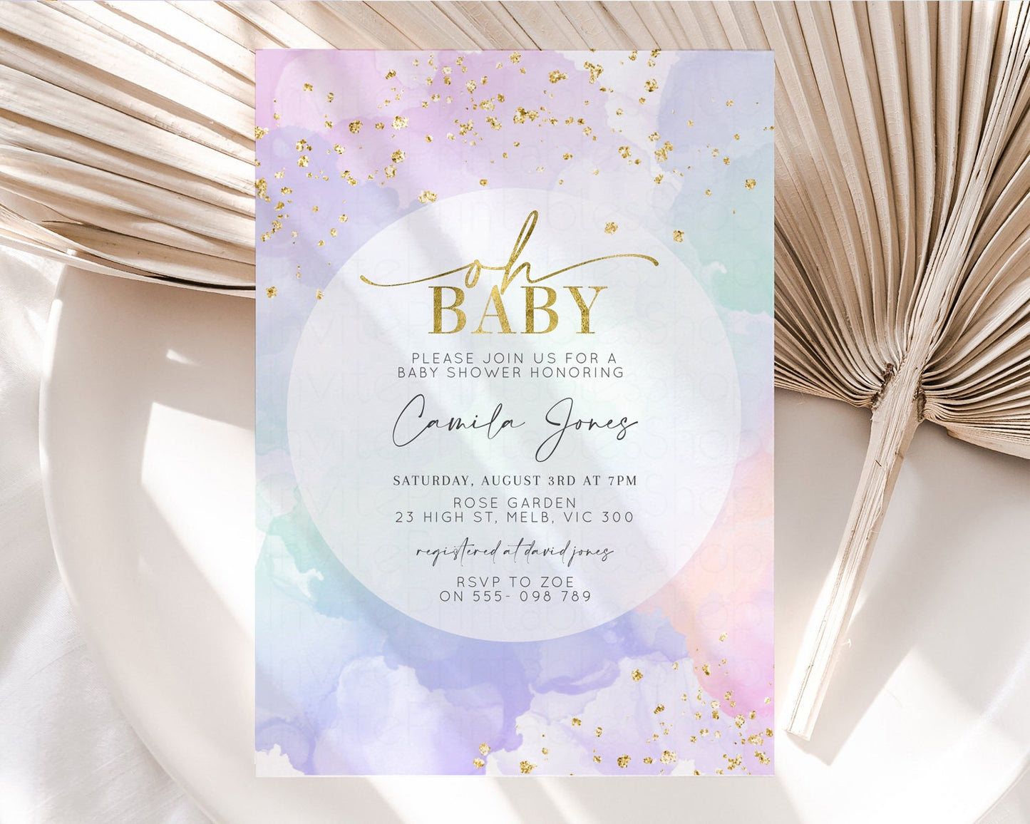 Pastel Baby Shower Invitation Rainbow Baby Shower Invitation Watercolor Ombre Invitation Rainbow Pastel Invite Colorful Glitter Shower 599v2