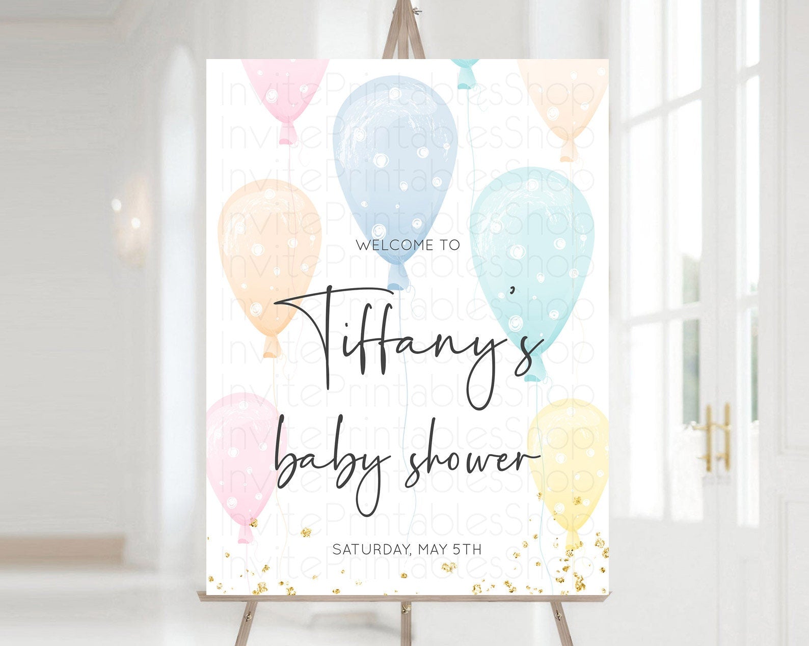 Editable Pastel Balloons Baby Shower Welcome Sign Colorful Balloon Welcome B