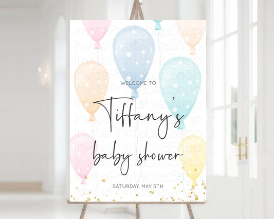 Editable Pastel Balloons Baby Shower Welcome Sign Colorful Balloon Welcome B