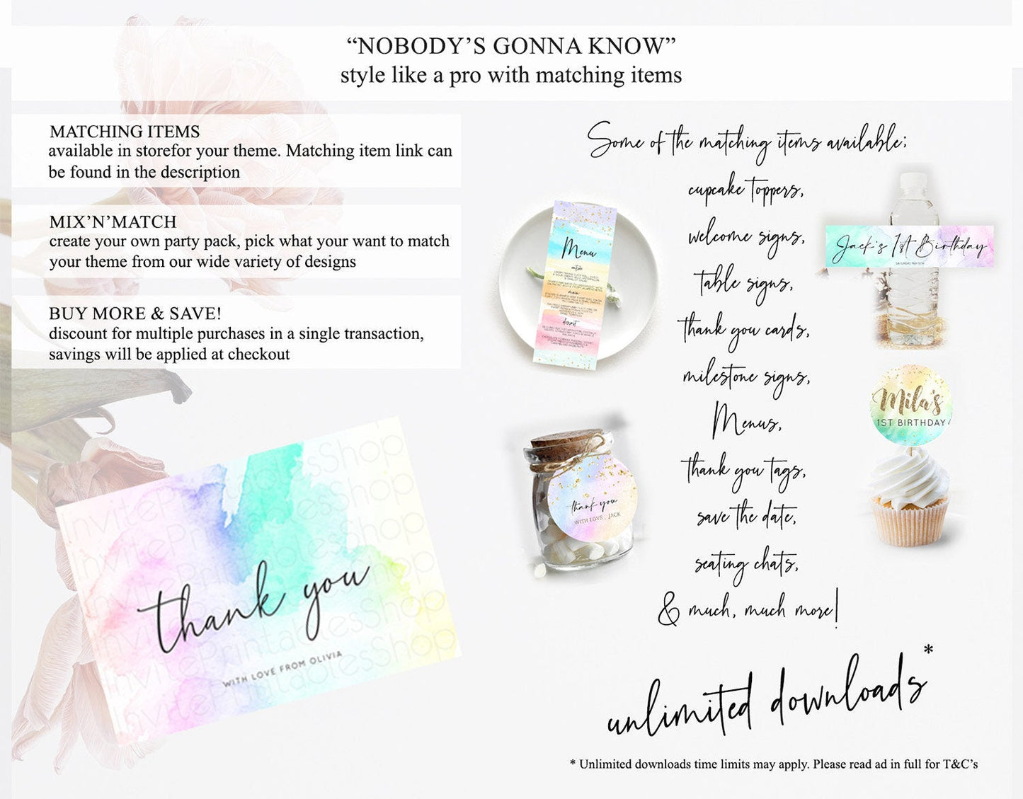 Pastel Thank You Rainbow Thank You Card Colorful Pastel Birthday Thank You Card Confetti Watercolor Pastel Teacher Thank You Cards D10231