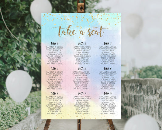 Editable Rainbow Seating Chart Pastel Seating Chart Colorful Pastel Watercol