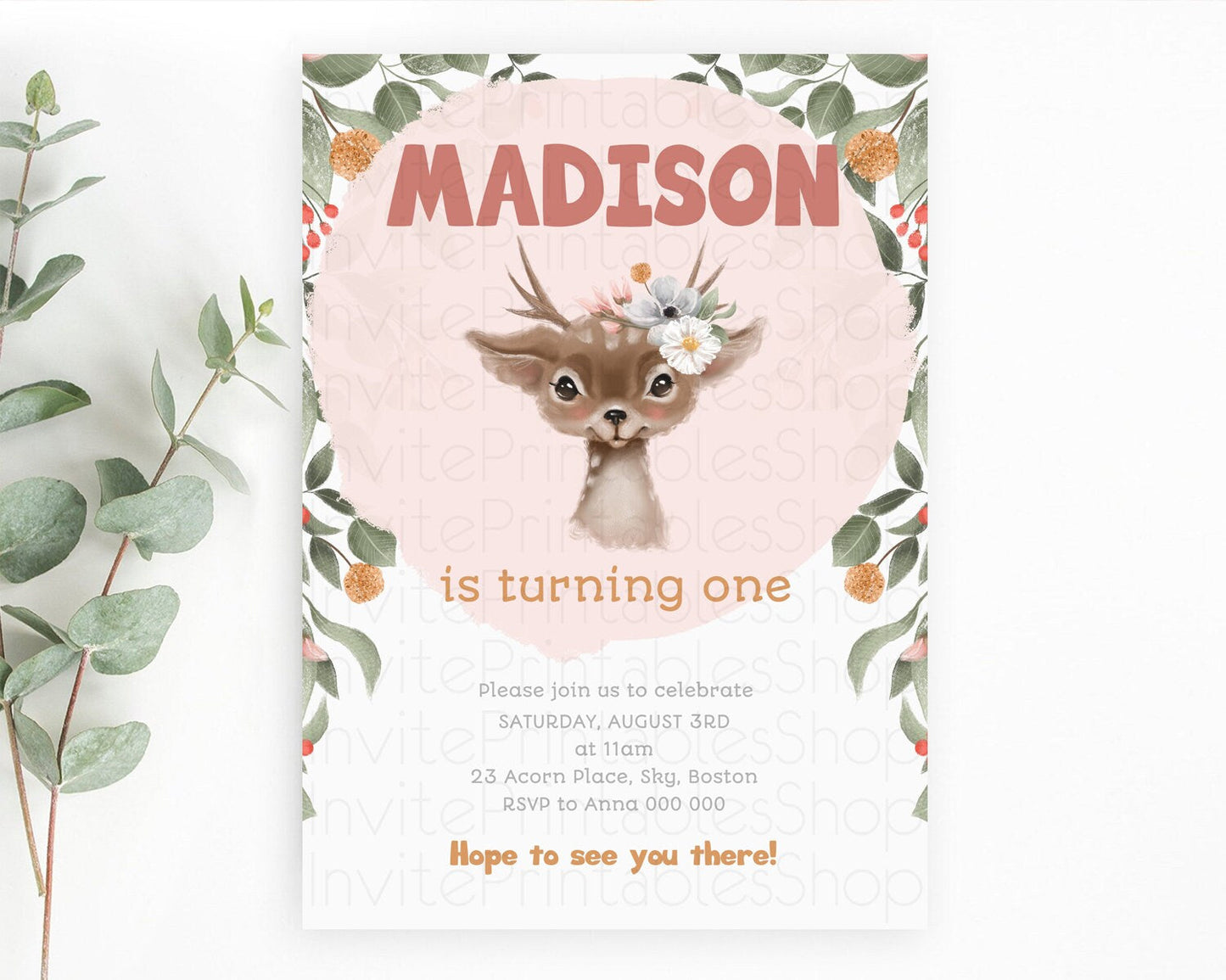 Fawn Birthday Invitation Deer Birthday Invitation Enchanted Forest Party Butterfly Pastel Flowers Whimsical 2nd 1st First Birthday D10656