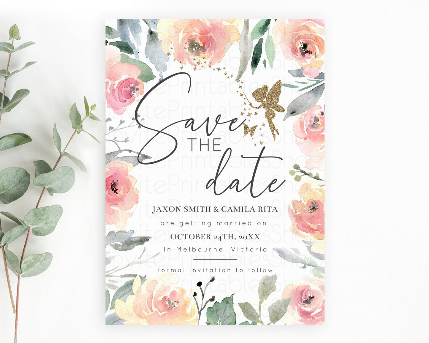 Fairy Save The Date Template Enchanted Garden Pastel Floral Butterfly Party Secret Garden Birthday Baptism Baby Shower Bridal Shower D10779