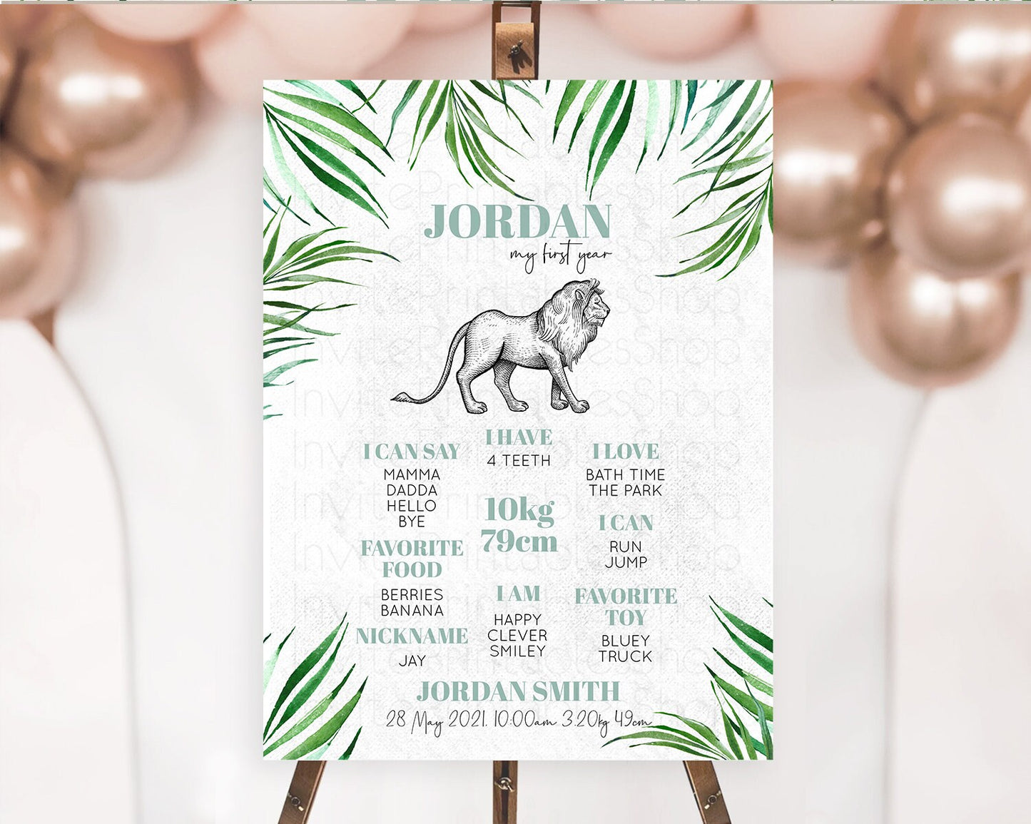 Lion First Birthday Milestone Board Lion Milestone Poster Lion Decor Safari Adventure Palm Leaf Lion First Birthday Welcome Sign D10845