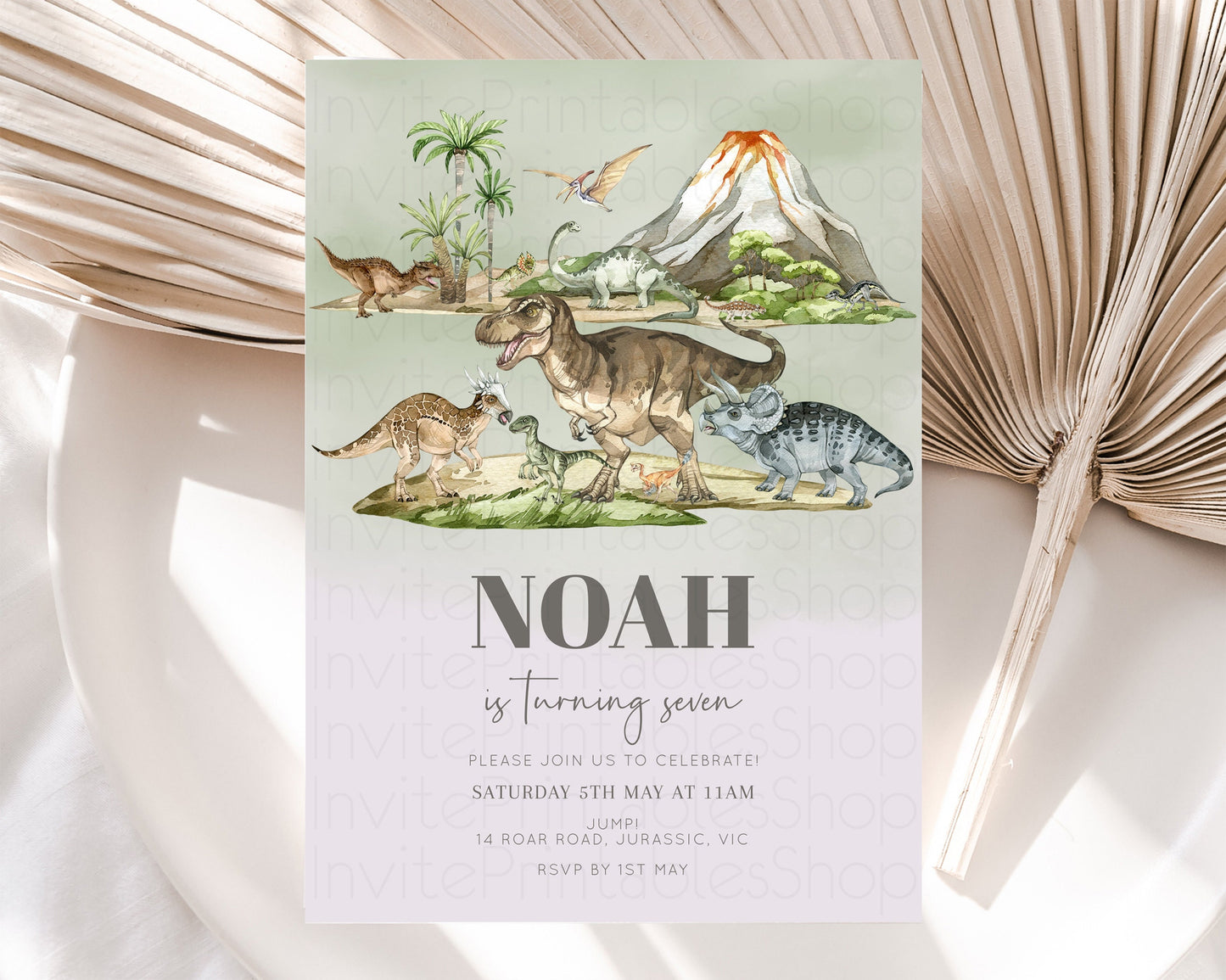 Dinosaur Birthday Invitation Dino Birthday Invitation Watercolor Dinosaur Earthy Volcano T-Rex Jurassic 1st 2nd 3rd 1st 2nd 3rd Birthday