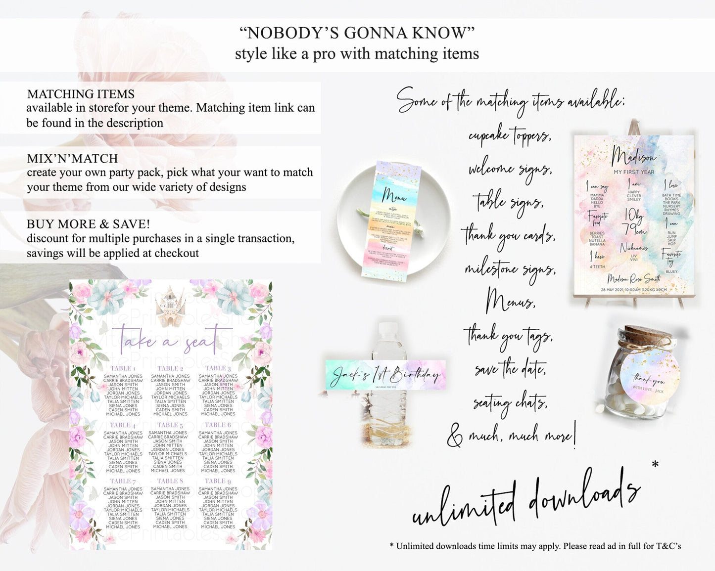 Princess Seating Chart Castle Seating Chart Royal Princess Decor Fairy Tale Enchanted Castle Pastel Floral Garden Table Number Sign D10471