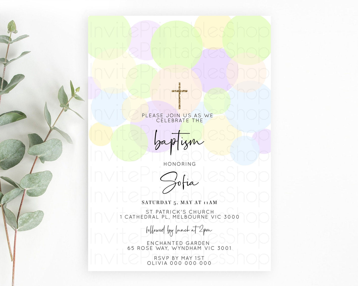 Pastel Baptism Invitation Pastel Confetti Baptism 1st Birthday Invitation Colorful Rainbow Confetti Bubbles Christening Invitation  D10228