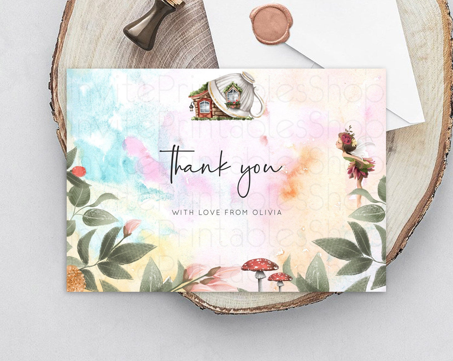 Editable Fairy Thank You Fairy Thank You Card Enchanted Garden Pastel Butter