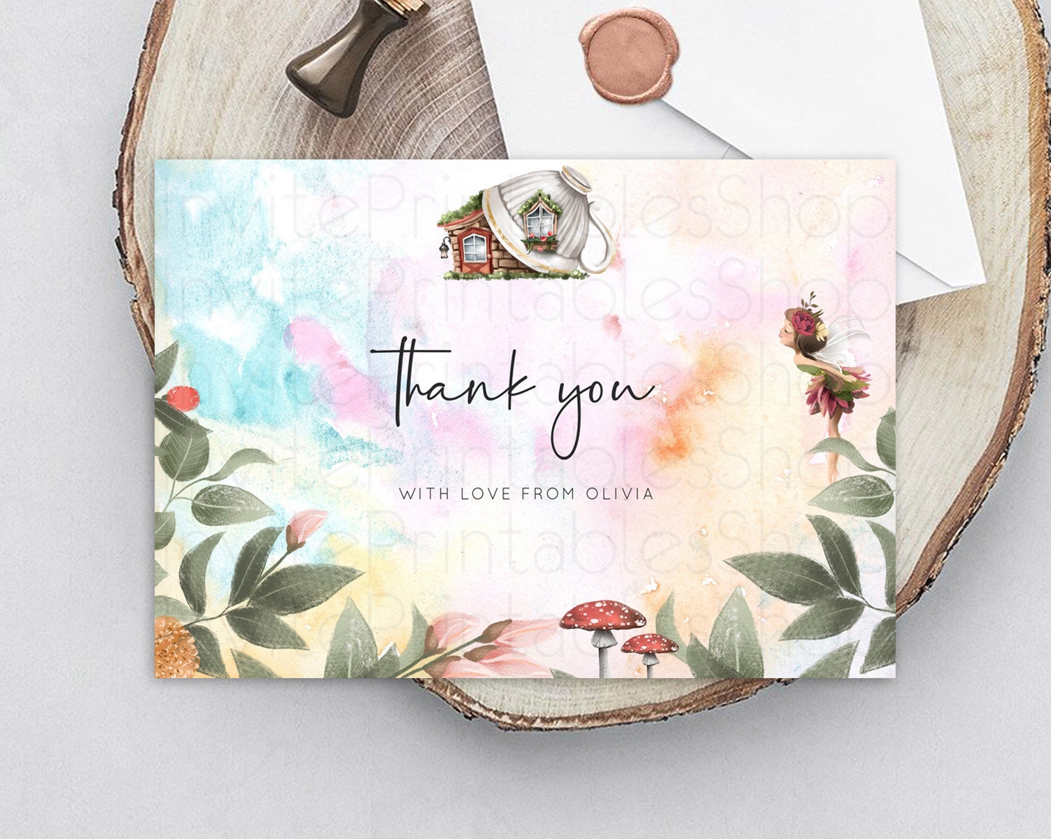 Editable Fairy Thank You Fairy Thank You Card Enchanted Garden Pastel Butter