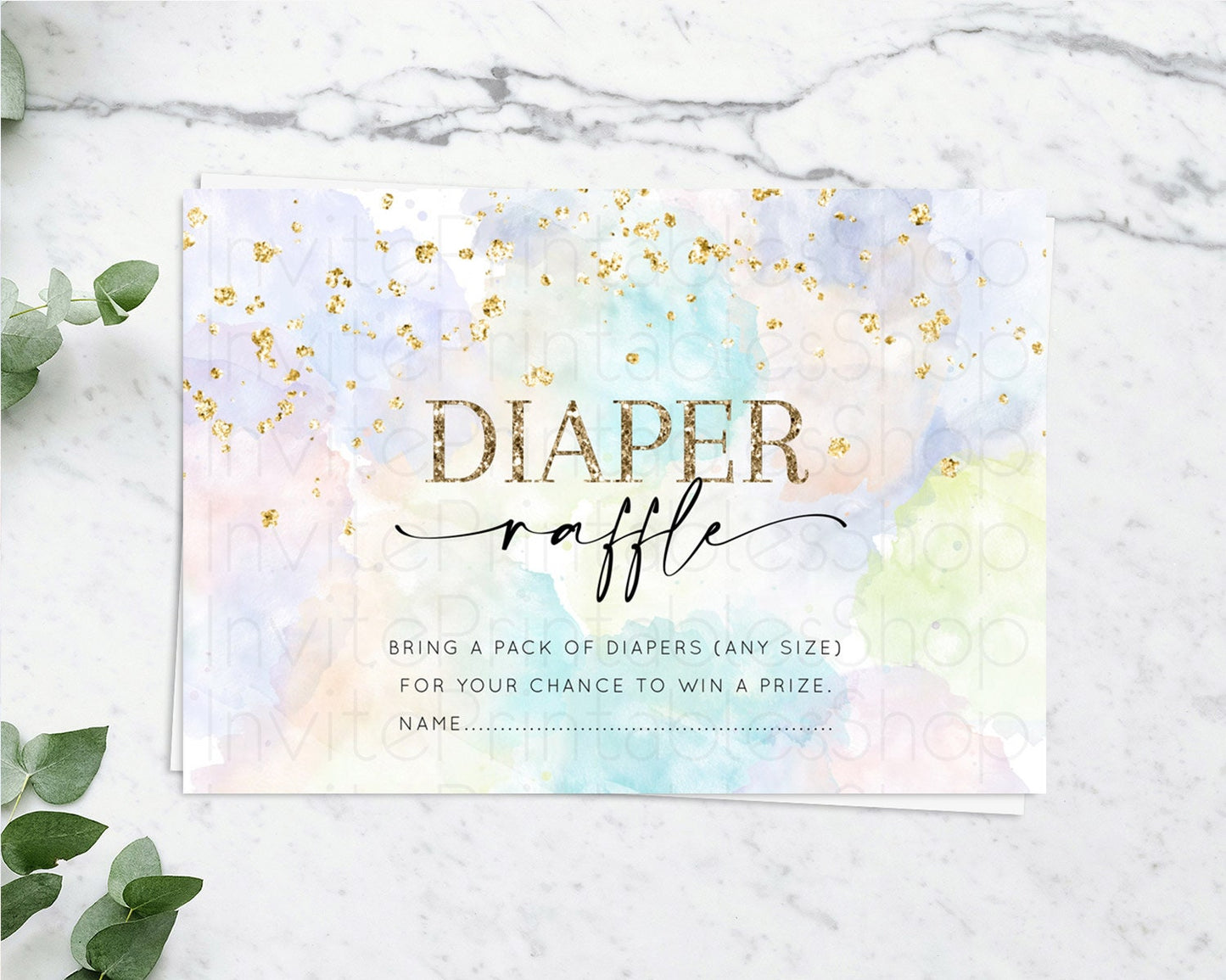 Pastel Diaper Raffle Card Pastel Rainbow Diaper Raffle Insert Colorful Ombre Watercolor Diaper Ticket Confetti Glitter Raffle Game D10613