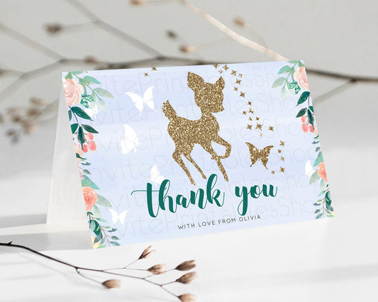 Editable Fawn Thank You Deer Thank You Card Pastel Floral Deer Birthday Than