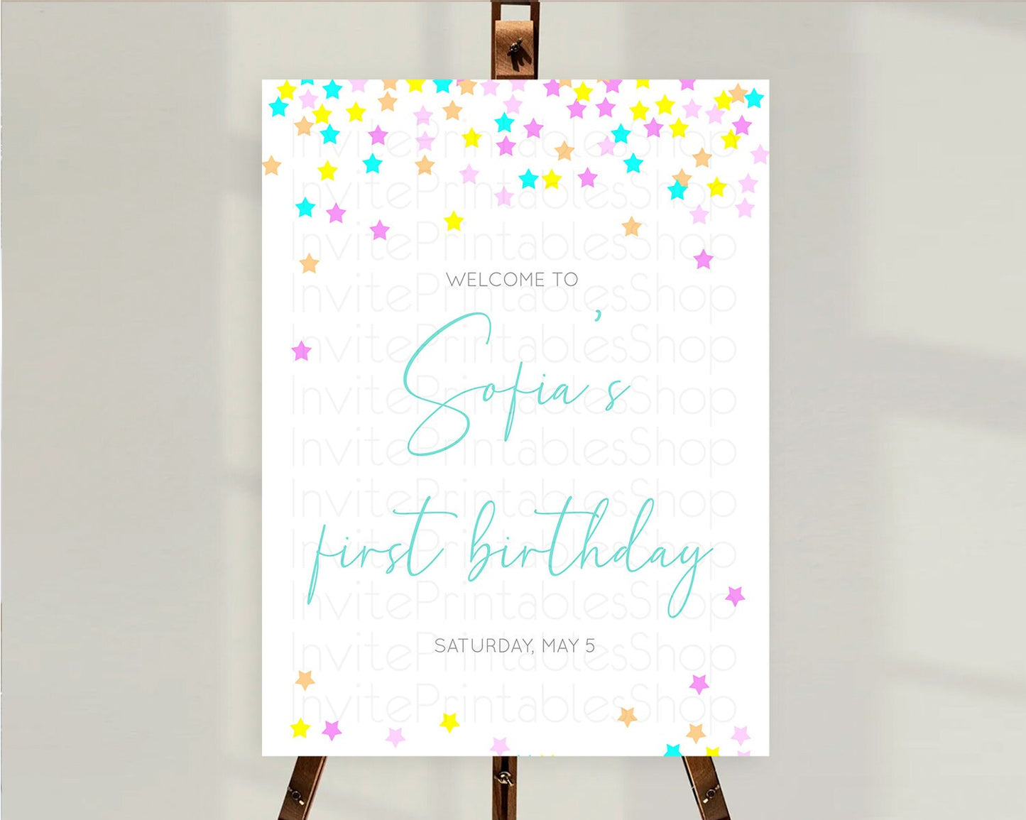 Star Welcome Board Pastel Stars Welcome Sign Shooting Star Rainbow Colorful Confetti Twinkle Little Star First Birthday Welcome Sign D10397