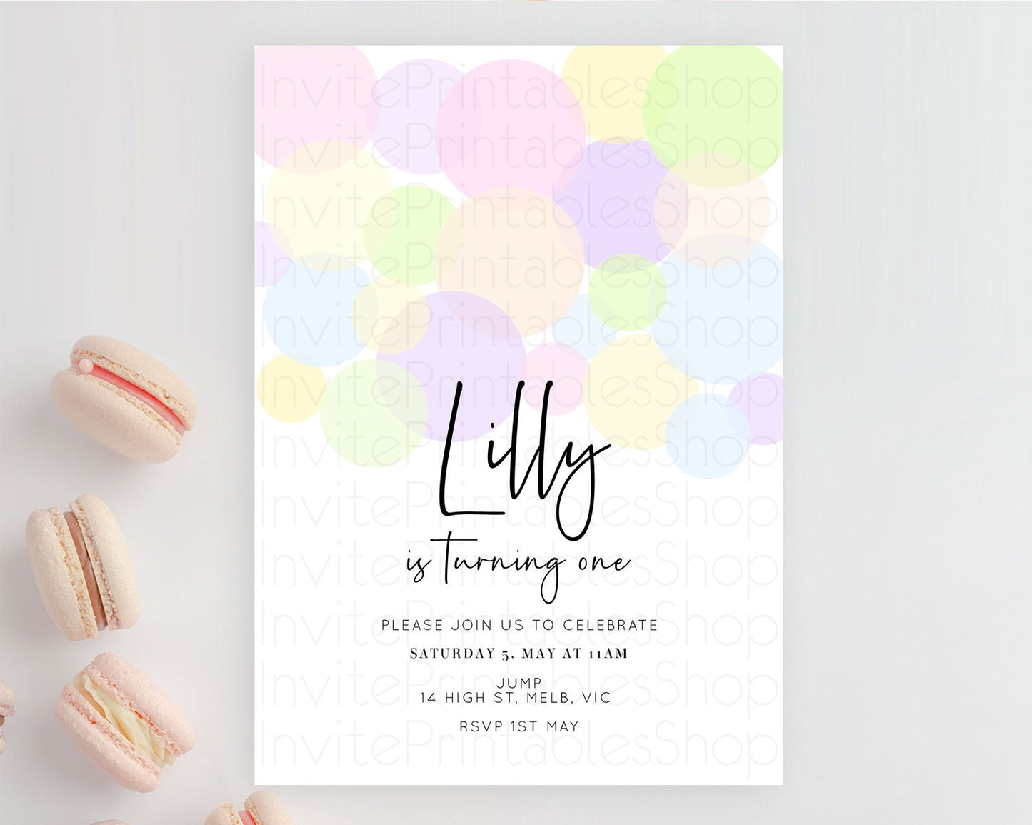 Pastel Birthday Invitation Pastel Confetti Birthday Invitation Bubbles Invitation Colorful Rainbow Confetti 2nd 1st First Birthday D10229