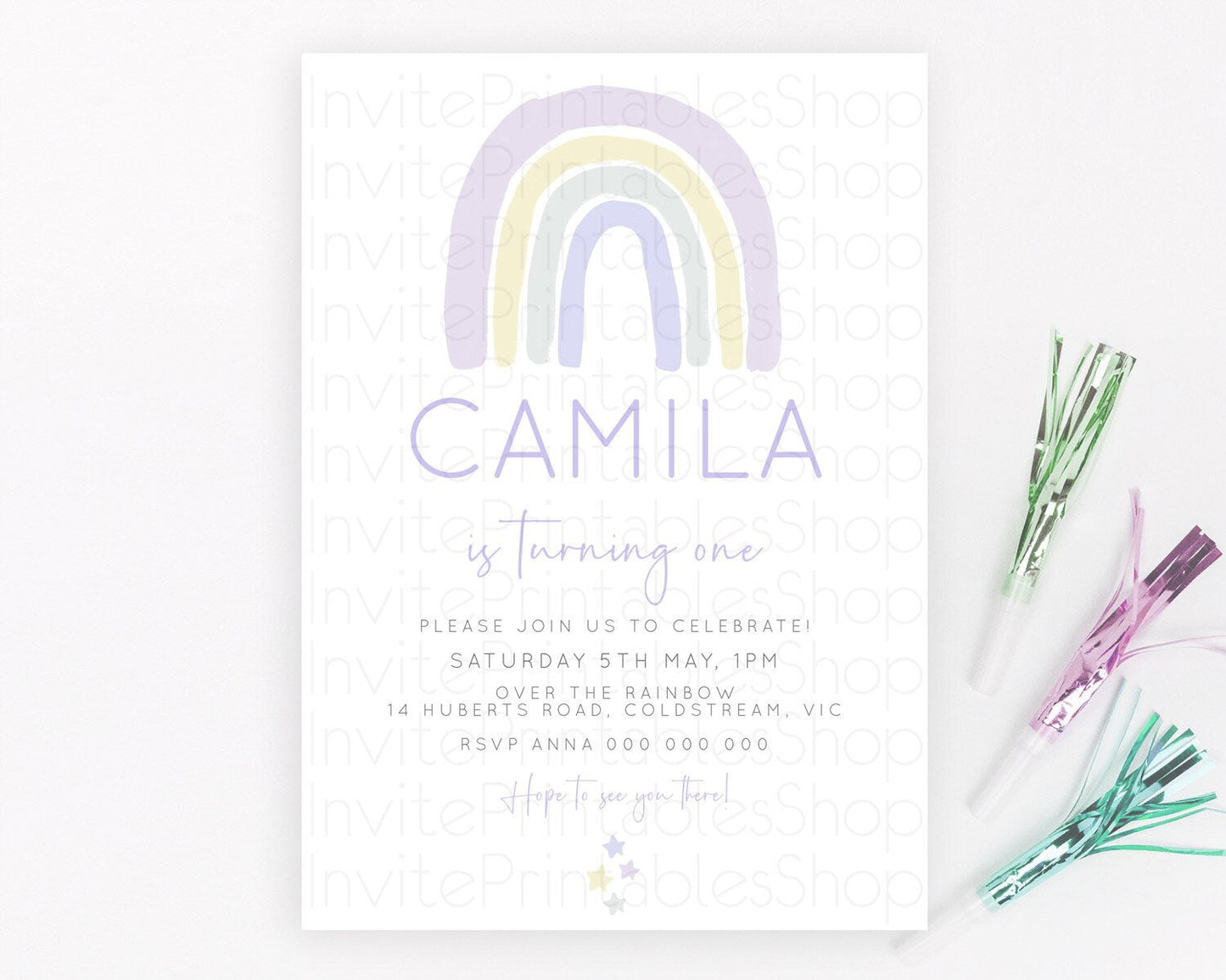 Pastel Rainbow Birthday Invitation Pastel Rainbow Invitation Rainbow Invitation Pastel Invitation Boho Rainbow 1st First Birthday D23105