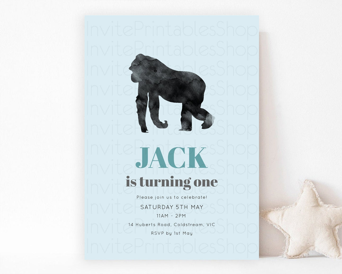 Gorilla Birthday Invitation Gorilla Invitation Gorilla Birthday Jungle Gorilla Party Jungle Adventure Zoo Party Animals Two Wild ONE D10799