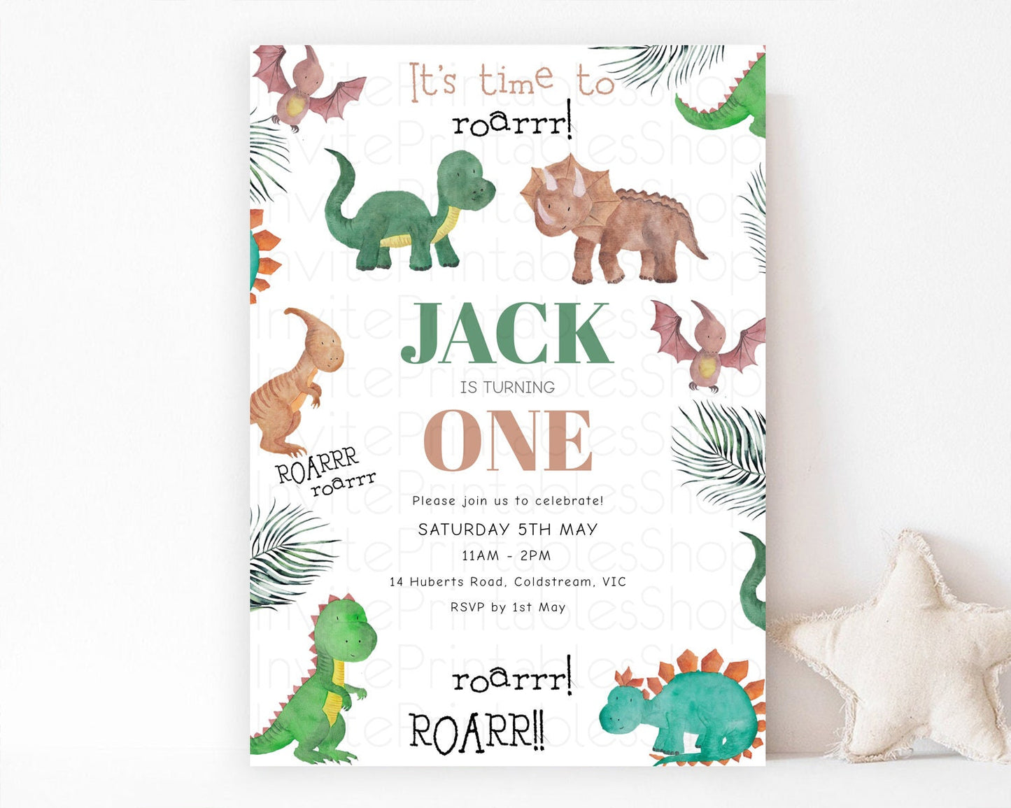 Dinosaur Birthday Invitation Dinosaur Volcano Invitation Watercolor Dinosaur Volcano T-Rex Raptor Jurassic 1st 2nd 3rd Birthday D10153