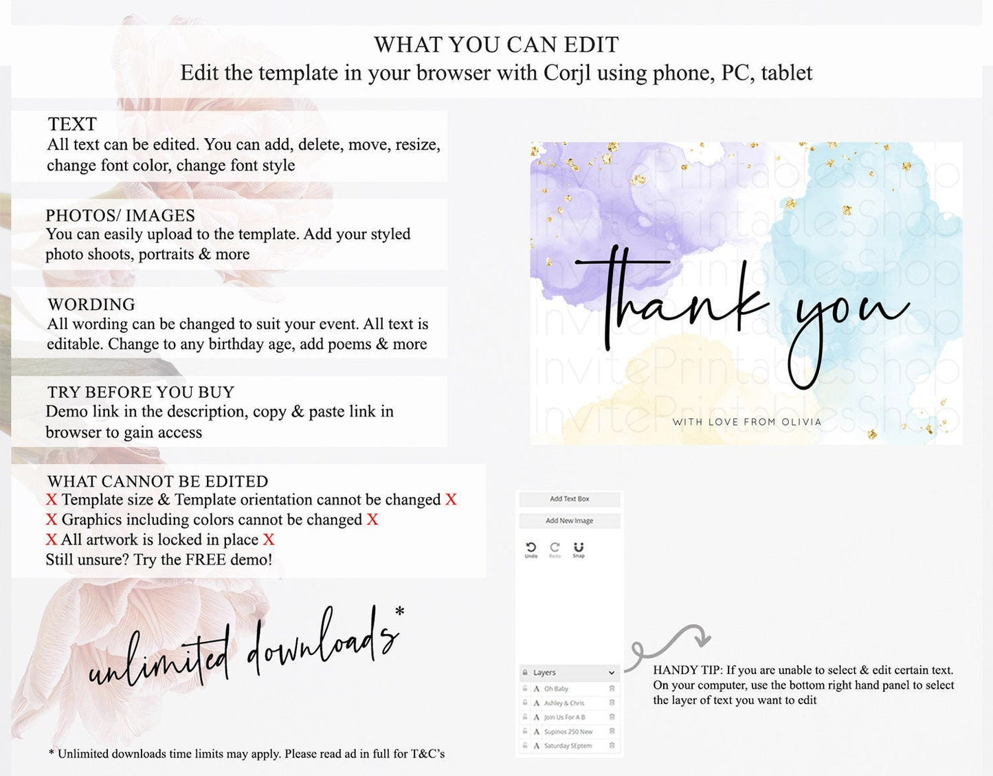 Pastel Thank You Rainbow Thank You Card Colorful Pastel Birthday Thank You Card Confetti Watercolor Pastel Teacher Thank You Cards D10208