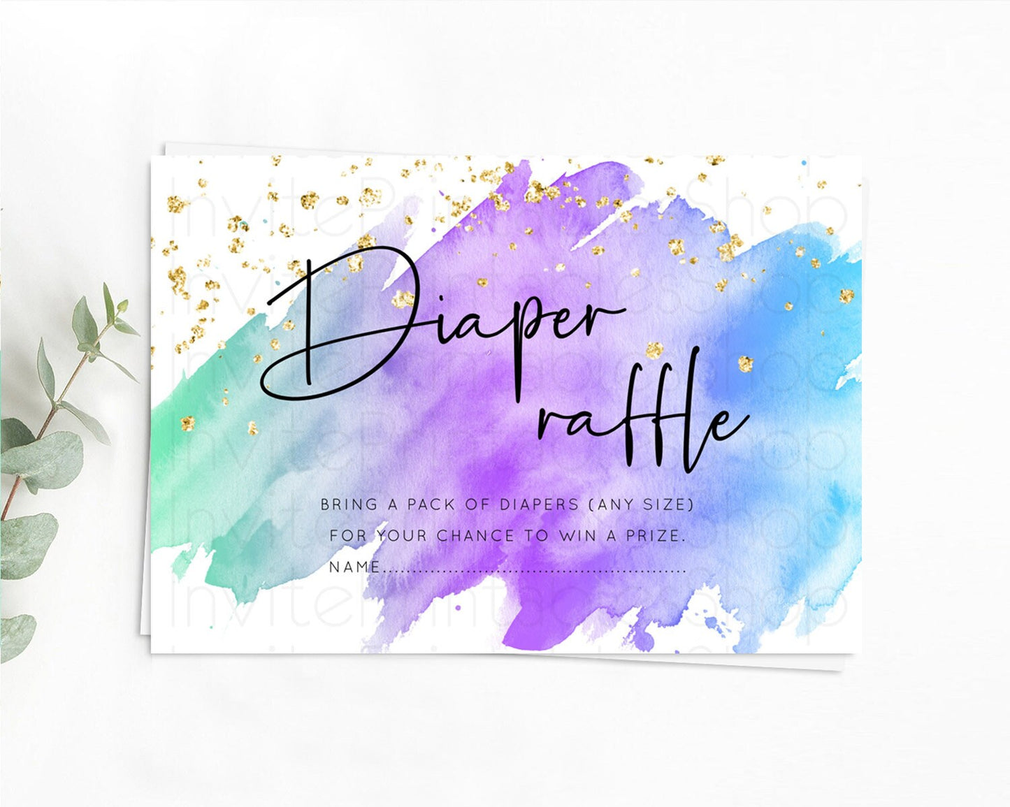 Pastel Diaper Raffle Card Pastel Rainbow Diaper Raffle Insert Colorful Ombre Watercolor Diaper Ticket Confetti Glitter Raffle Game D10491