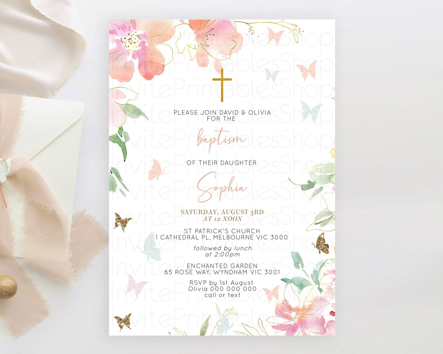 Secret Garden Baptism Invitation Wildflower Baptism Birthday Invite Pastel Flowers Christening Invite Enchanted Garden Boho Floral D11071