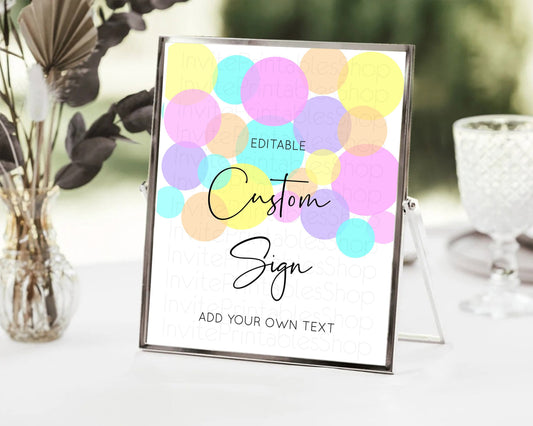 Editable Pastel Confetti Sign Colorful Sprinkles Table Sign Decor Rainbow Pa