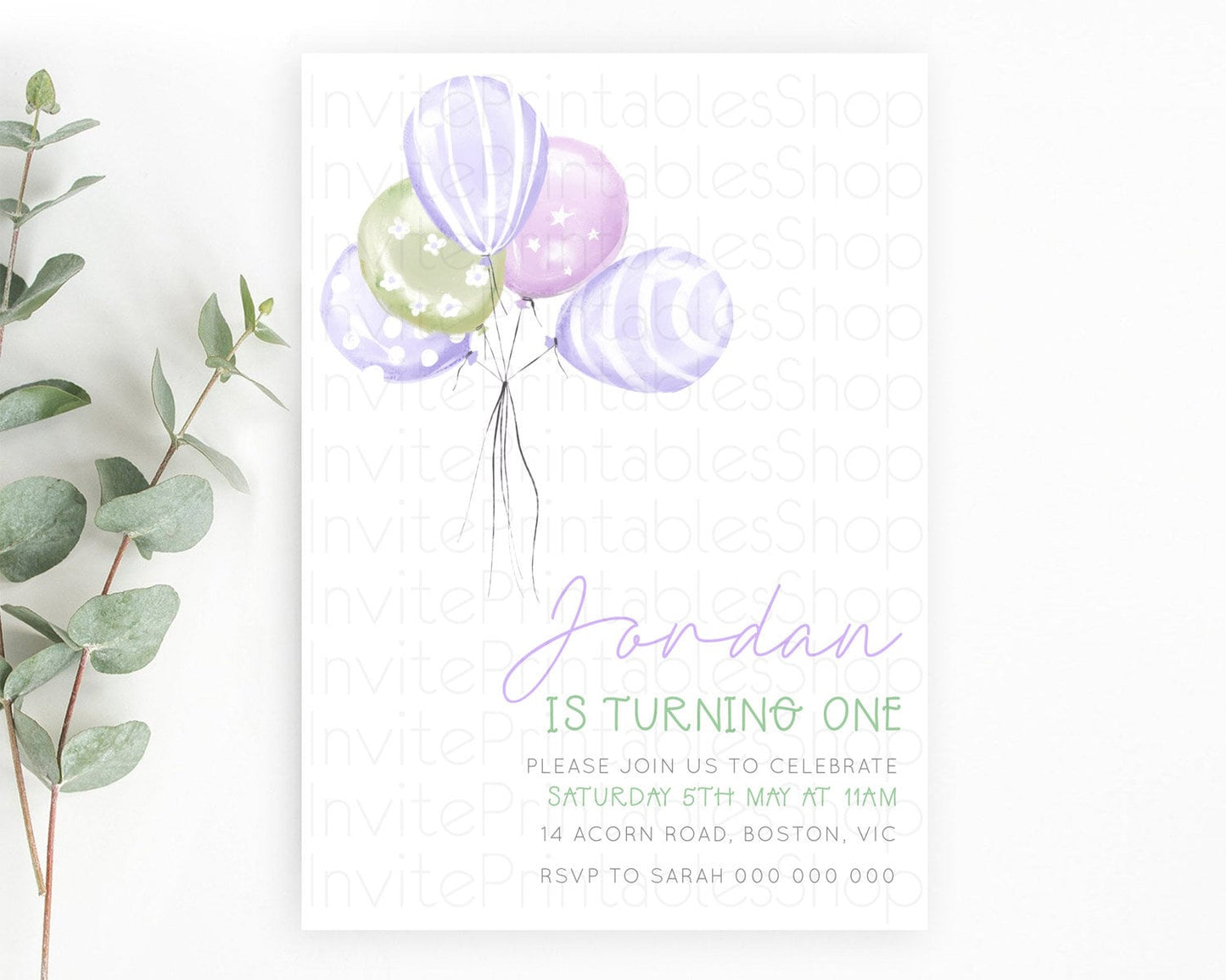 Balloon Birthday Invitation Pastel Birthday Invitation Pastel Balloon Invites Colorful Pastel Rainbow Balloon 3rd 2nd First Birthday D23103