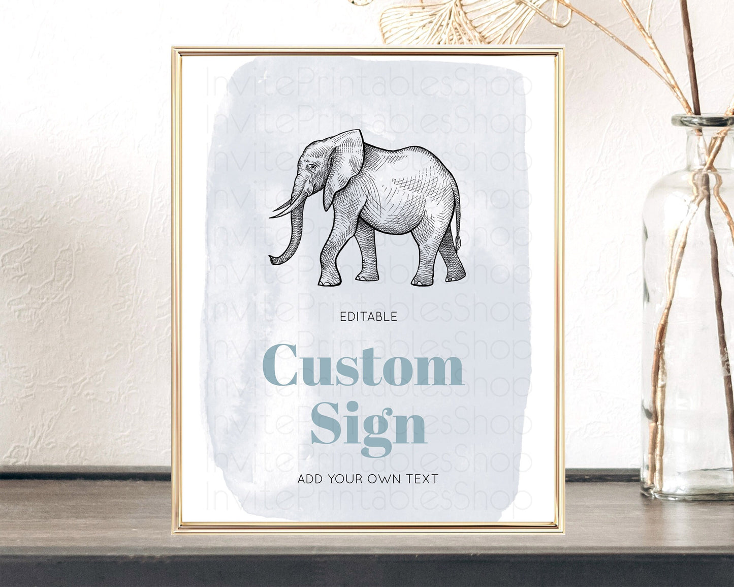 Elephant Sign Elephant Safari Adventure Party Table Sign Decor Dried Palm Fern Zoo 1st Birthday Baptism Baby Shower Bridal Shower D10811