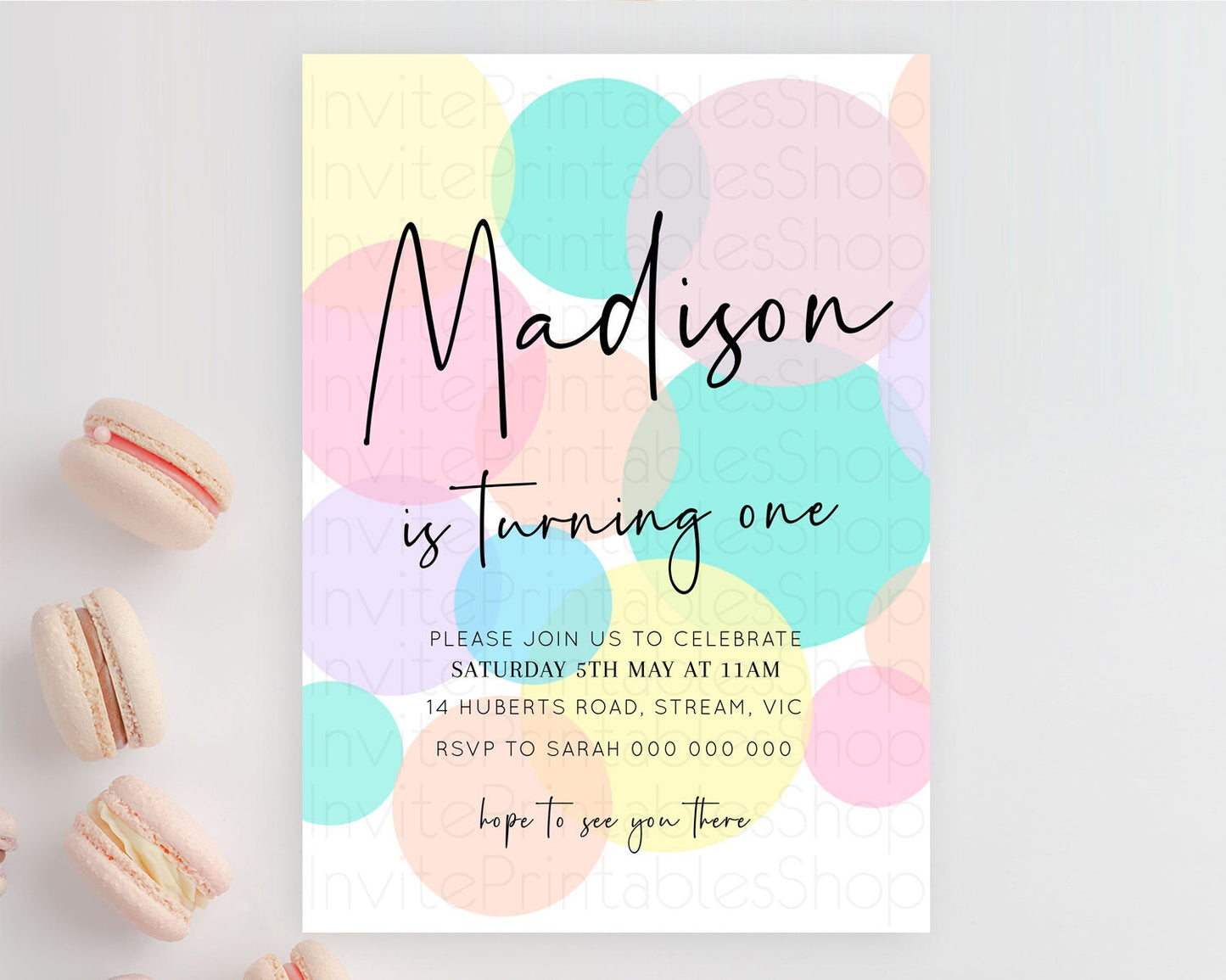 Pastel Birthday Invitation Pastel Confetti Birthday Invitation Bubbles Invitation Colorful Rainbow Confetti 2nd 1st First Birthday D10223