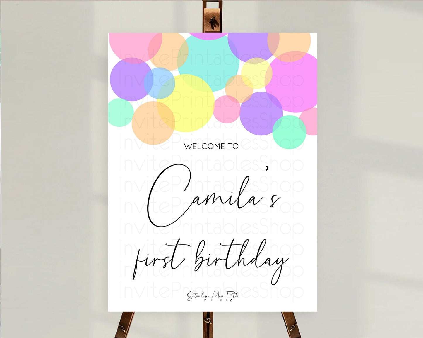 Rainbow Welcome Sign Pastel Welcome Board Pastel Rainbow Confetti Welcome Sign Colorful Bubbles Pastel First Birthday Welcome Sign D10888