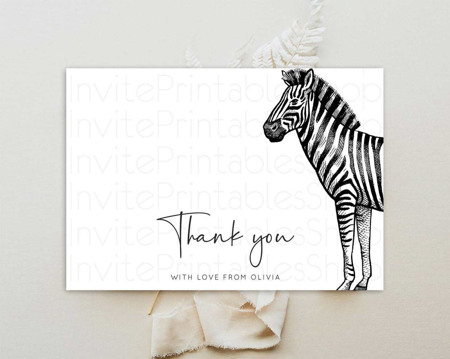 Zebra Thank You Zebra Thank You Card Zebra Birthday Thank You Cards Safari Dried Palm Fern Zebra Teacher Thank You Card Template D10249