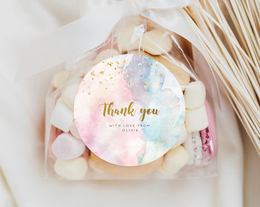 Rainbow Watercolor Gift Tags Favor Tag Bonbonniere Thank You Lolly Bag Colorful Watercolor Gold Glitter Sprinkles Ombre Pastel 276