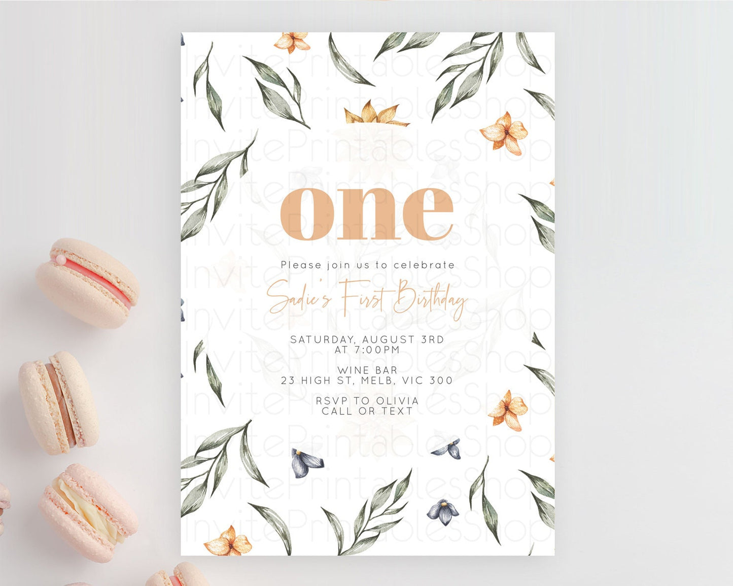 Leafy Birthday Invitation Leafy Invitation Simple Greenery Invitation Eucalyptus Fern Spray Leaves Minimal Green Leaf Watercolour D10544