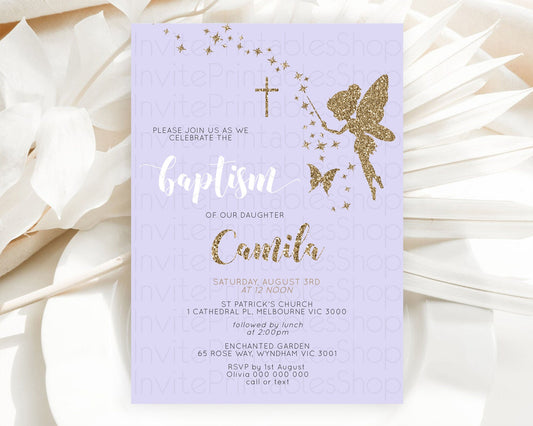 Editable Fairy Baptism Invitation Fairy Baptism 1st Birthday Invitation Ench