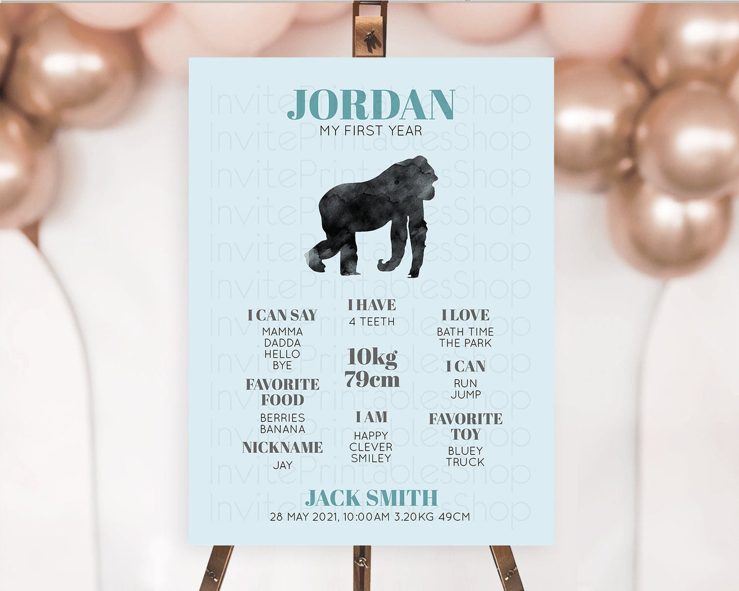 Gorilla First Birthday Milestone Board Gorilla Milestone Poster Gorilla Decor Safari Adventure Gorilla First Birthday Welcome Sign D10799