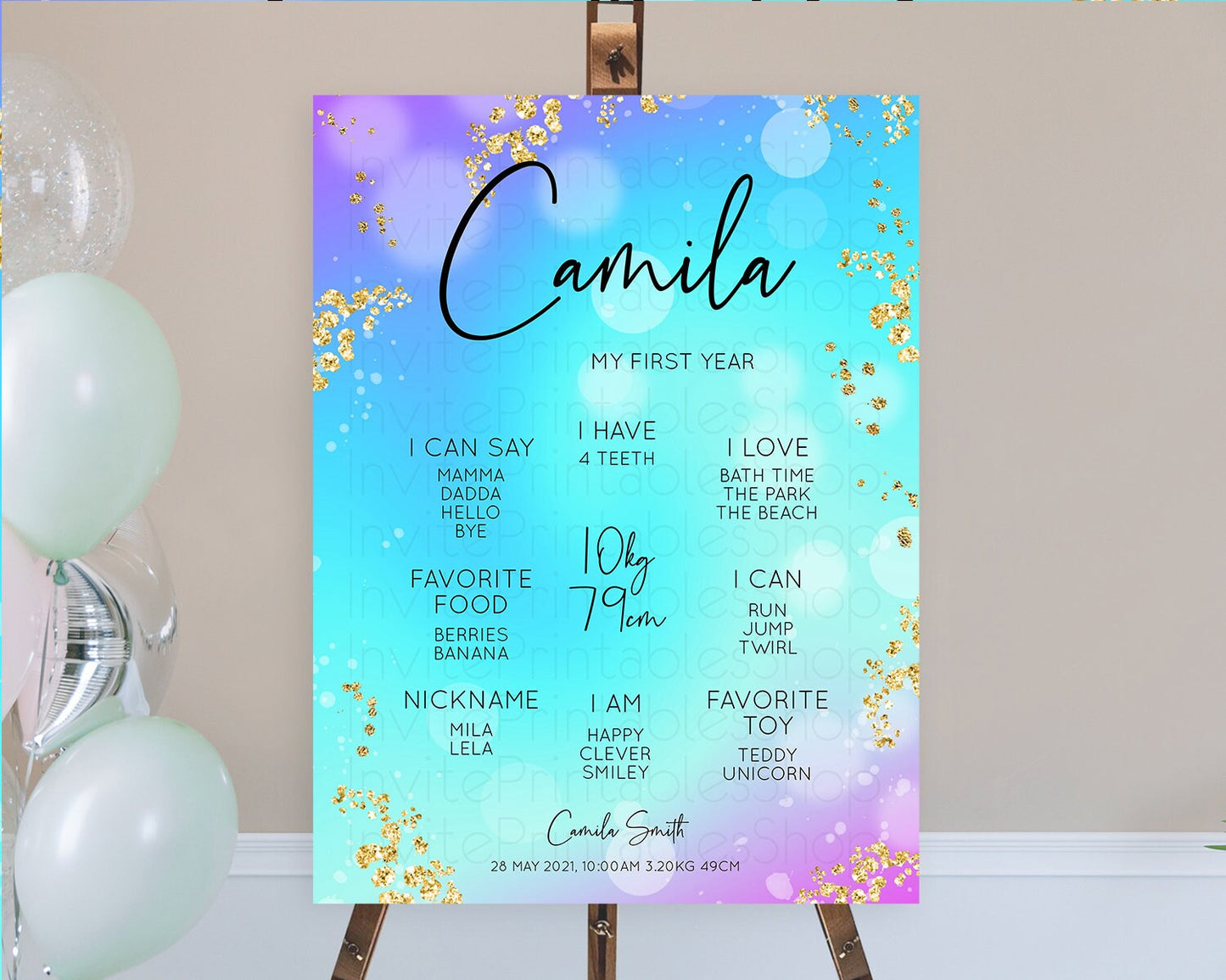 Mermaid First Birthday Milestone Board Mermaid Milestone Poster Rainbow Fish Under The Sea Colorful Pastel Pool Party Birthday Sign D10573