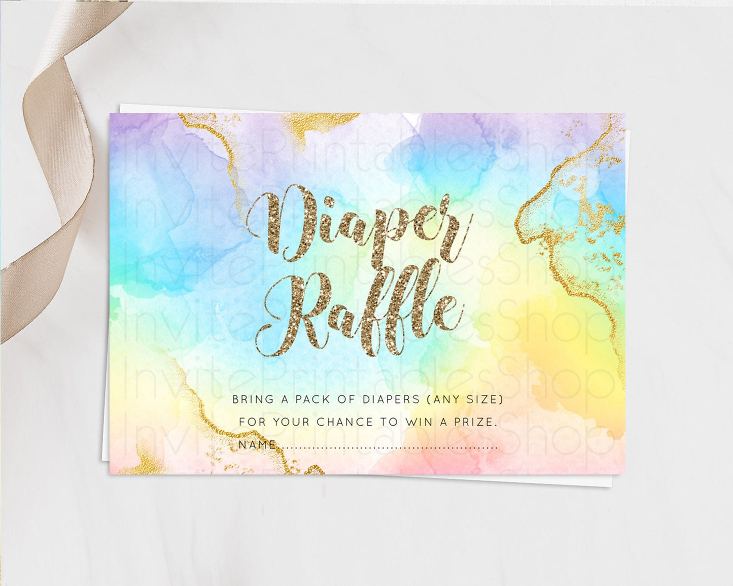 Pastel Diaper Raffle Card Pastel Rainbow Diaper Raffle Insert Colorful Ombre Watercolor Diaper Ticket Confetti Glitter Raffle Game D10589