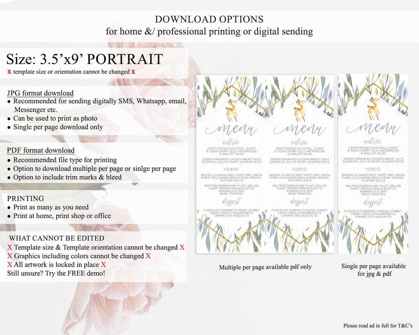 Fawn Menu Deer Menu Template Pastel Floral Deer Table Decor Enchanted Forest Butterfly Floral Dinner Dessert Menu Party Food Menu D10400