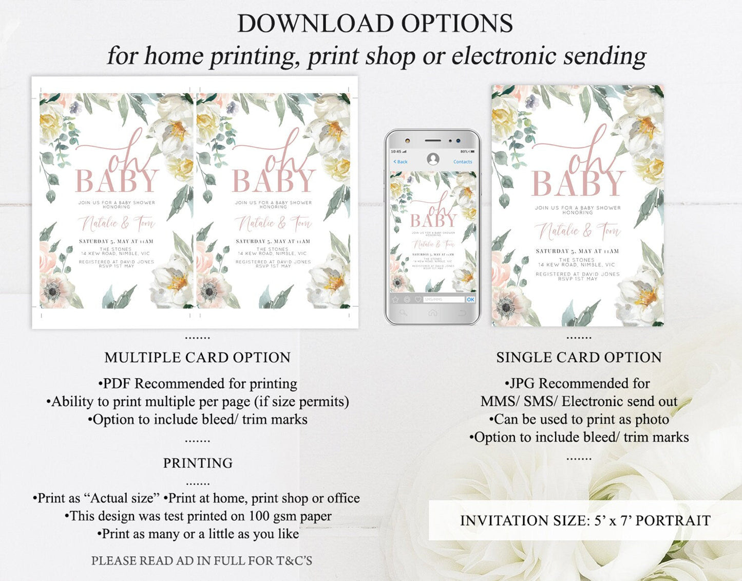 White Florals Baby Shower Invitation Secret Garden Whimsical Enchanted Fairytale Forest Wreath Watercolor Spring Flowers Invite W108