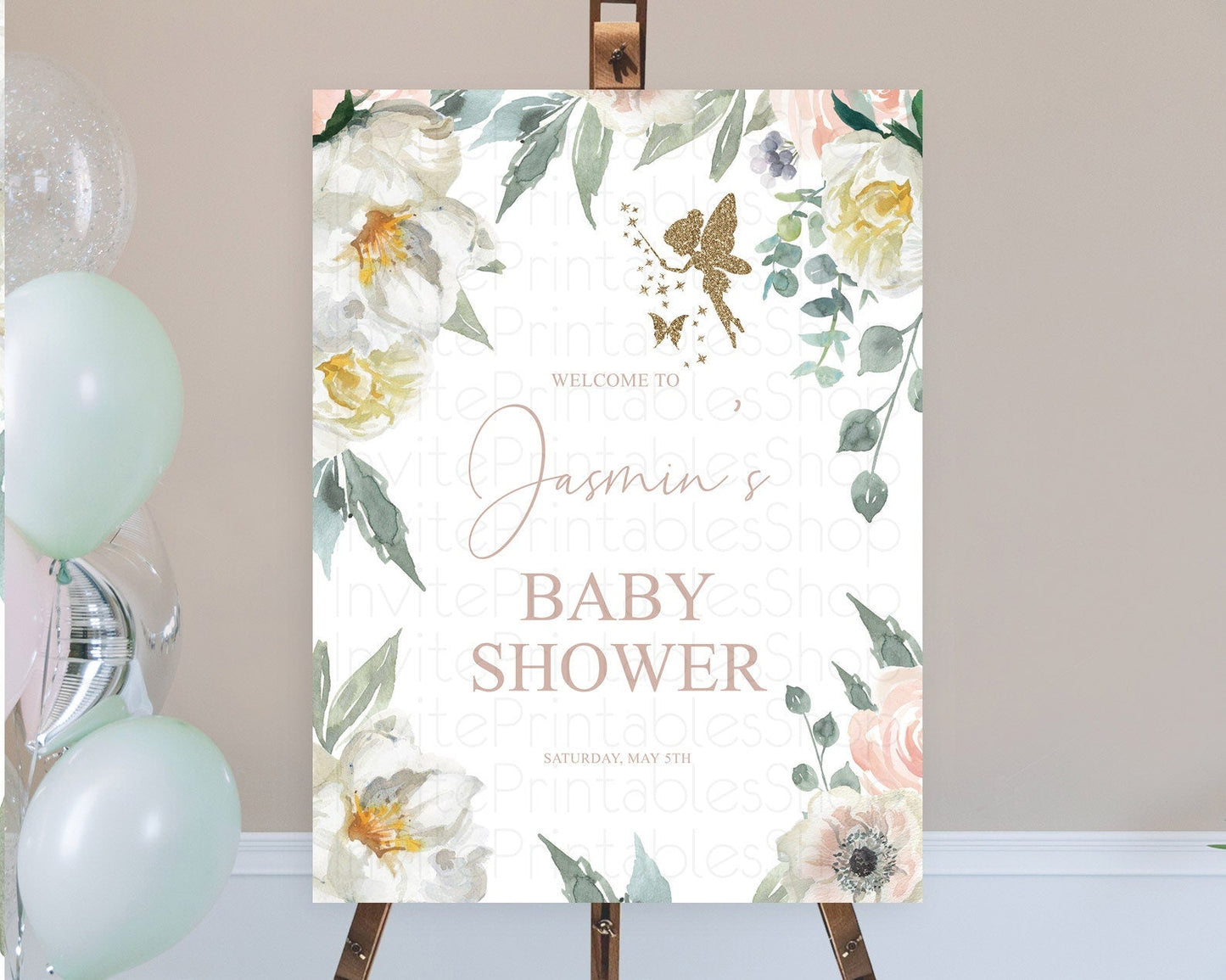 Fairy Baby Shower Welcome Sign Fairy Welcome Board Enchanted Garden Pastel Floral Butterfly Decor Secret Garden Fairy Welcome Sign D10800