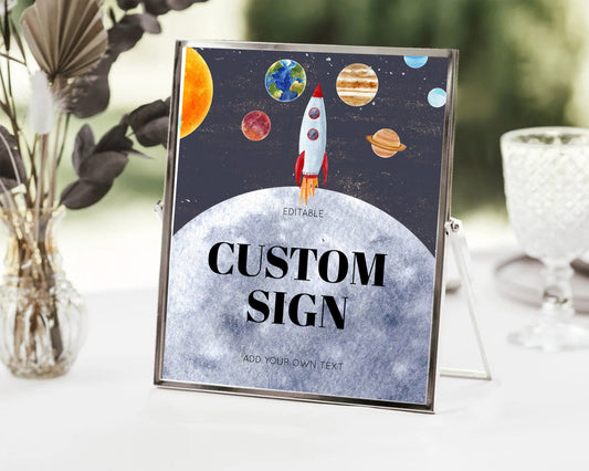 Editable Space Table Sign Decor Galaxy Space Adventure Party First Trip Arou