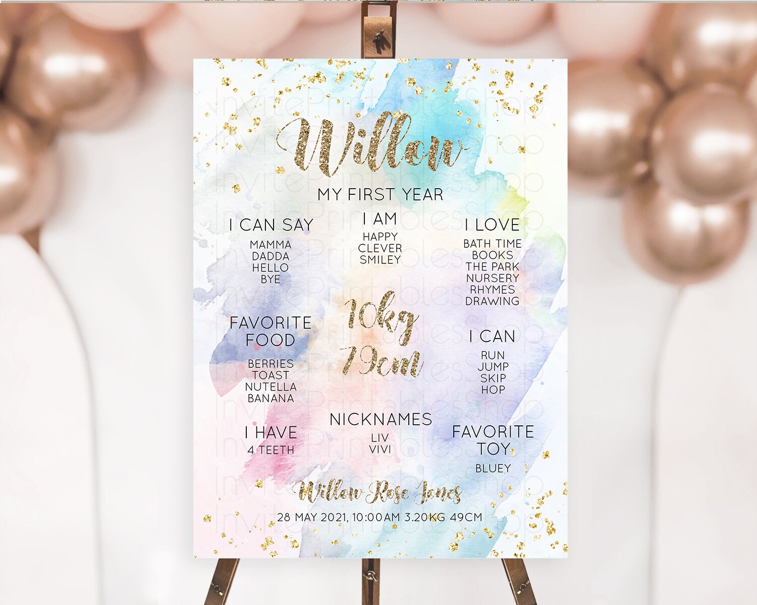 Editable Pastel First Birthday Milestone Board Pastel Rainbow Milestone Post