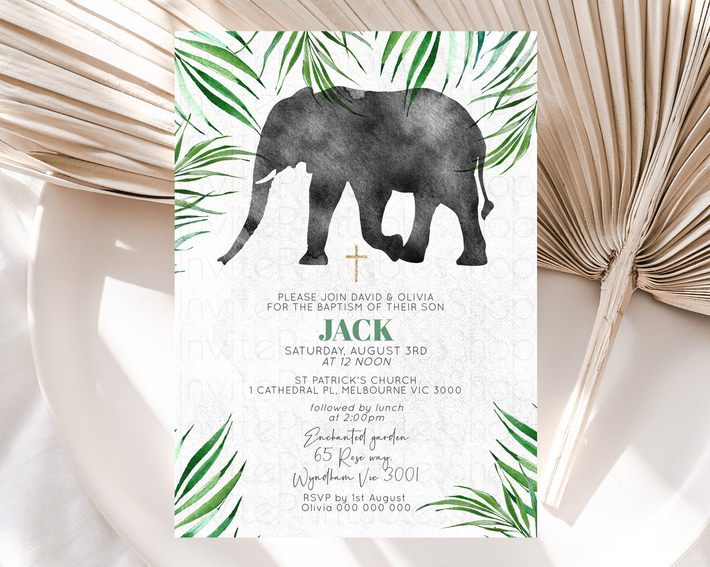 Elephant Baptism Invitation Elephant Baptism 1st Birthday Invitation Safari Christening Invitation TWO Wild ONE Jungle Adventure Zoo D10842