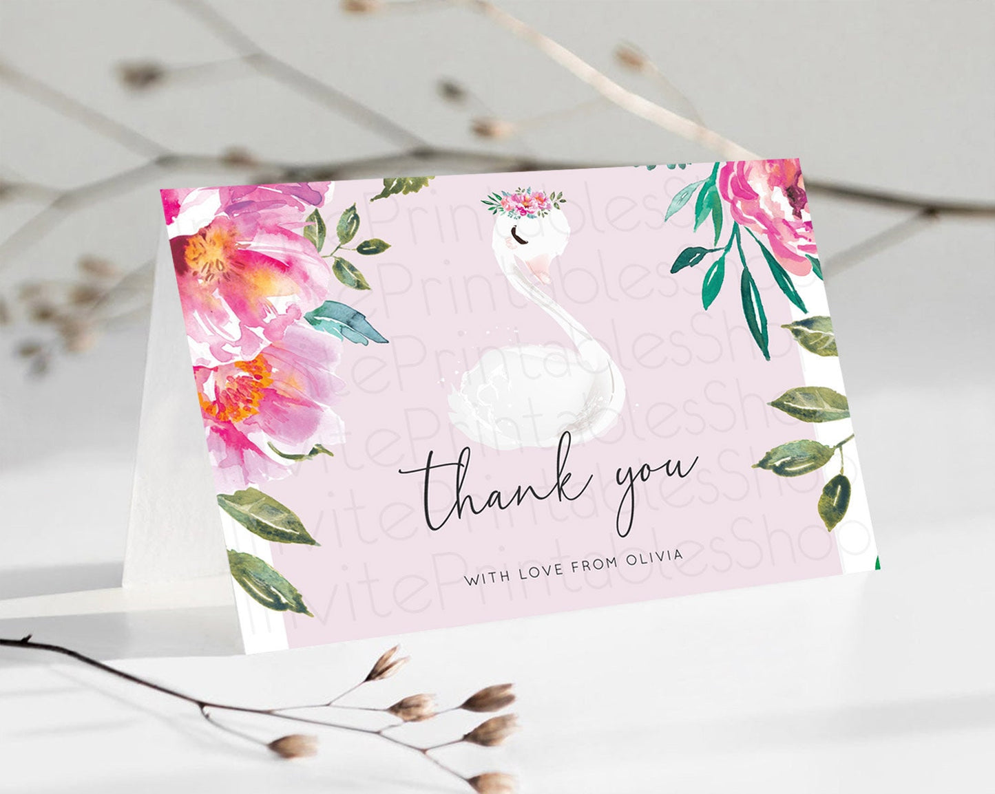 Swan Thank You Swan Princess Ballet Thank You Card Swan Lake Birthday Thank You Cards Secret Garden Pastel Floral Teacher Thank You D10757