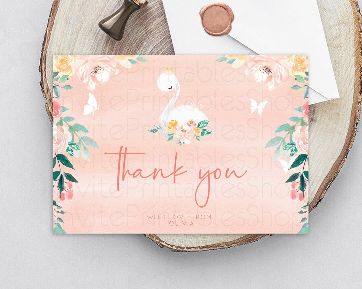 Swan Thank You Swan Princess Ballet Thank You Card Swan Lake Birthday Thank You Cards Secret Garden Pastel Floral Teacher Thank You D10884