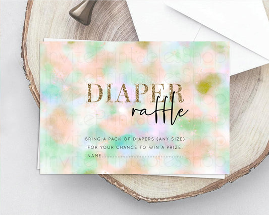 Pastel Diaper Raffle Card Pastel Rainbow Diaper Raffle Insert Colorful Ombre Watercolor Diaper Ticket Confetti Glitter Raffle Game D10693